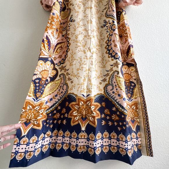 Farm Rio Boho Paisley Midi Dress Beige Long Sleeve Size Medium NWT - Picture 13 of 13